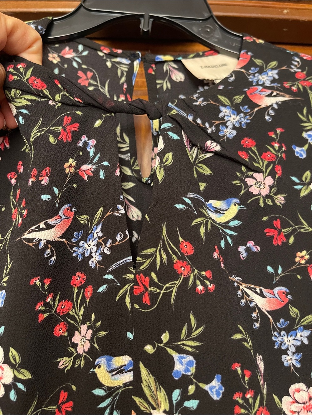 I. Madeline Black Floral Midi Dress with Pink & Green Accents L - Picture 4 of 7